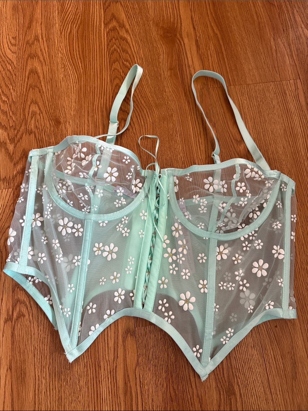 Savage X Fenty Mint Sheer Floral Bustier Corset